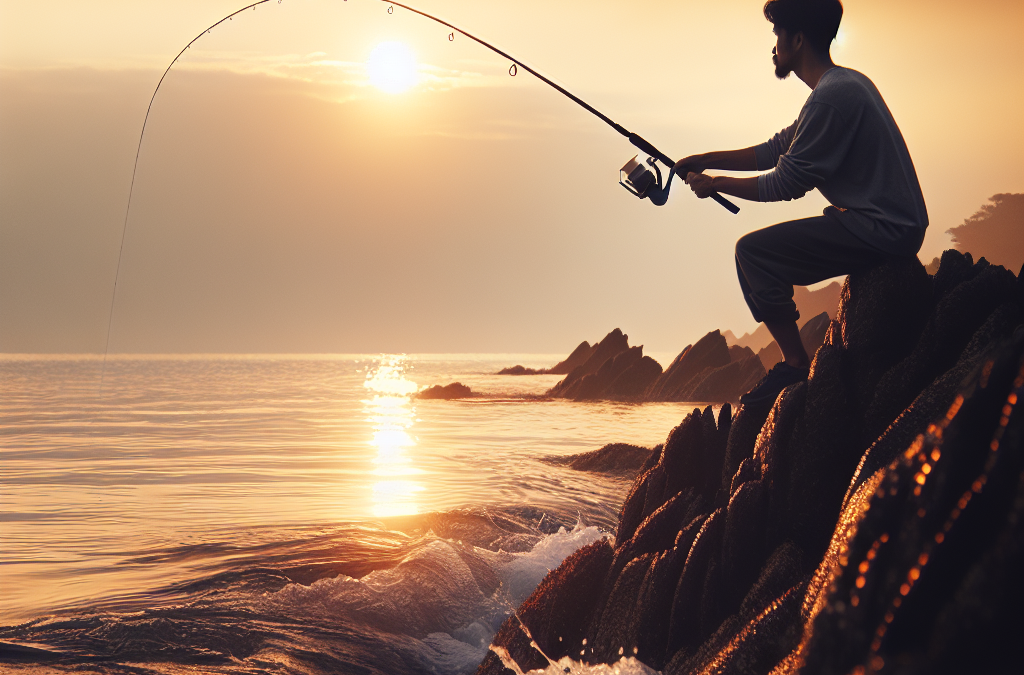 Pêcher le bar depuis la côte : pêcheur en action sur la côte rocheuse
