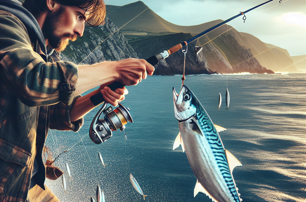 Pêche du maquereau au jig - pêcheur en action avec leurre métallique